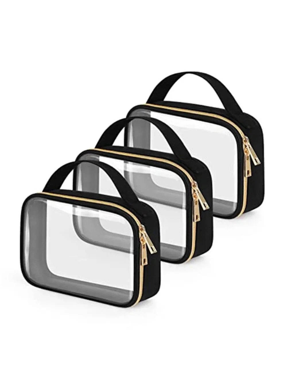 TSA Approved Toiletry Bag 3 Pack Clear Makeup Bags with Handles Quart Size